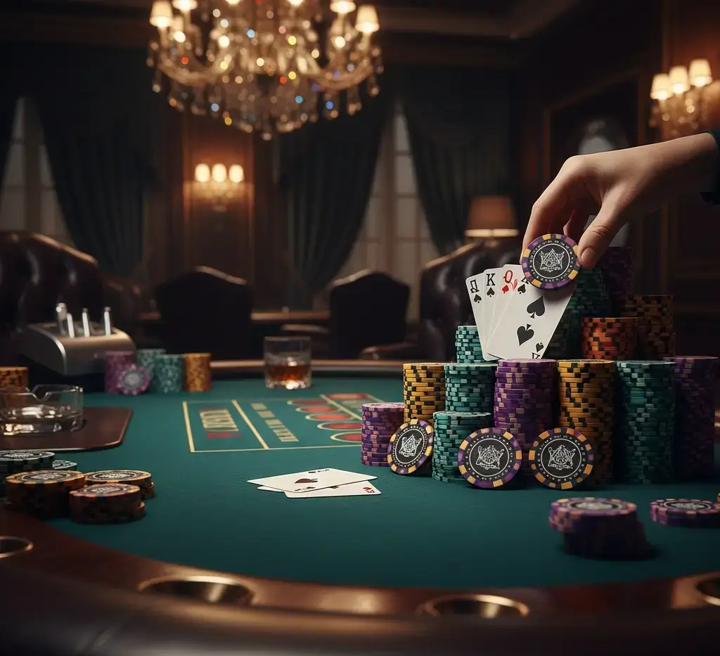Luksusowy pokój pokerowy z graczami przy stole