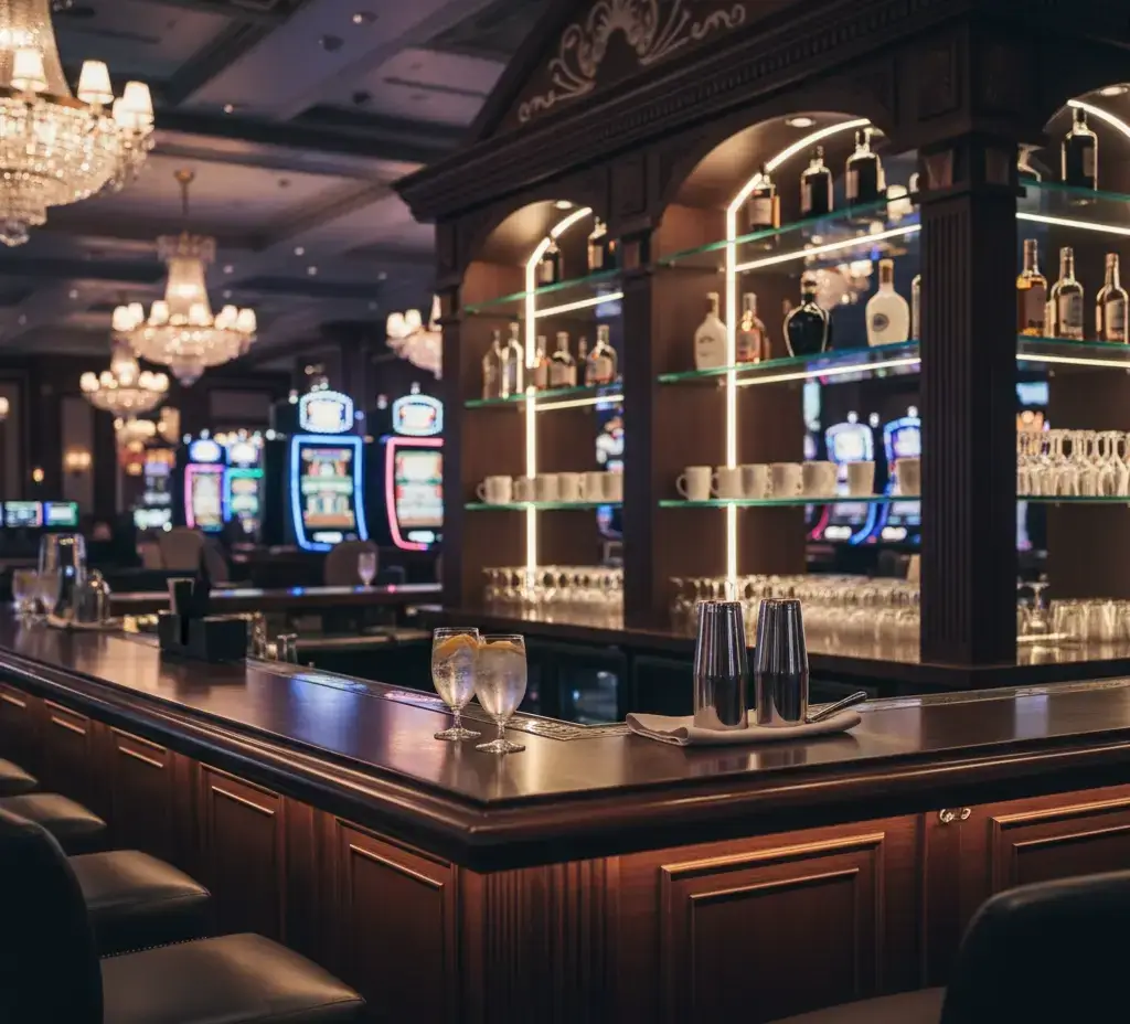 Stylowy bar z kolorowymi koktajlami i przyjaznym barmanem